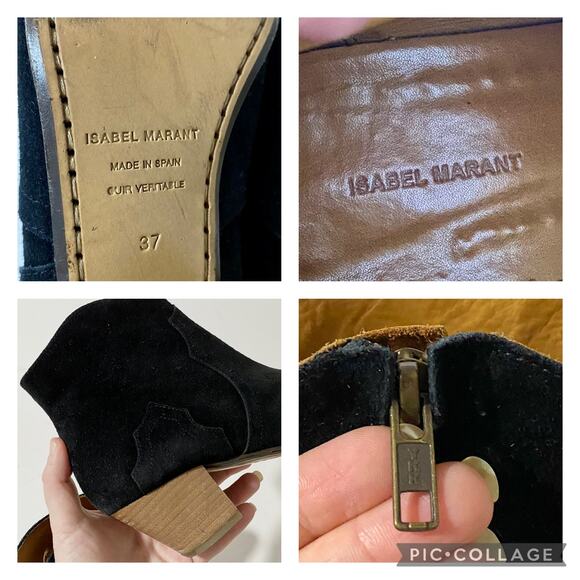 Isabel Marant Dicker Black Suede Ankle Boots Booties Western Cowboy Heel sz 37 - Picture 14 of 16